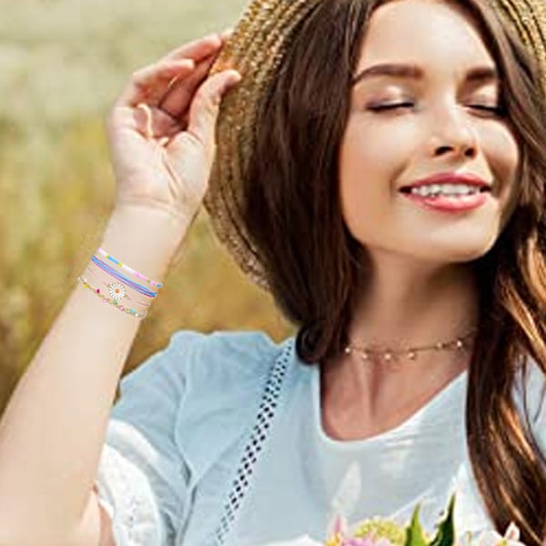 Vävda blommiga armband för kvinnor, tonåringar, flickor, pojkar, par, wrap-rep, charm, strand, surf, flätad, justerbar