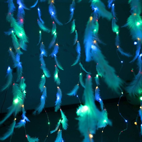 Feather String Lights, led dekorativa lampor, Fjärrkontroll Romantisk vägghängande gardin dekoration$Fjäder String Lights Fairy Lights Batteri