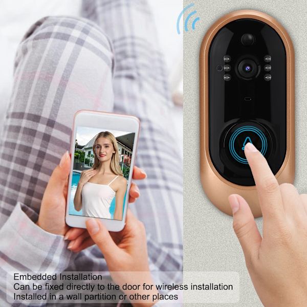 1080P HD Smart Trådlös WIFI Videodörrklocka Säkerhets PIR Kamera Dörrklocka (WIFI + 2 Dingdong US)