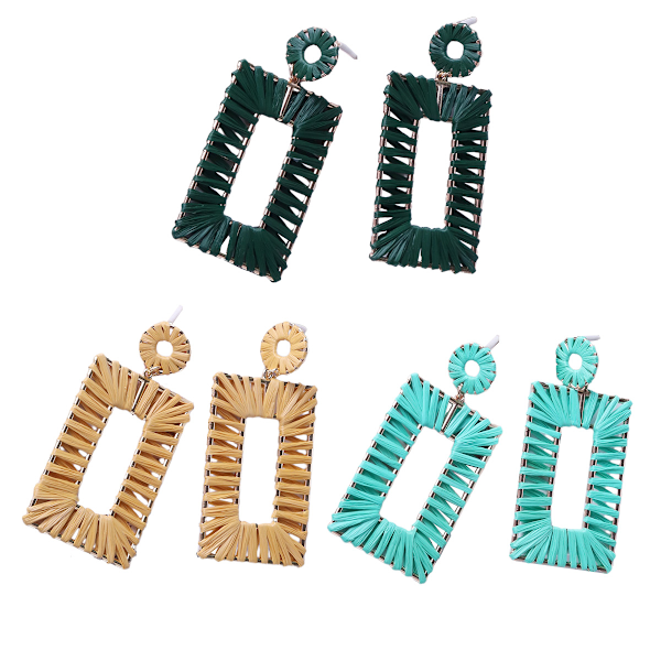 3 par Raffia örhängen Boho Drop örhängen Geometriska dinglande örhängen för kvinnor Handgjorda halm örhängen Strand örhängen för flickor