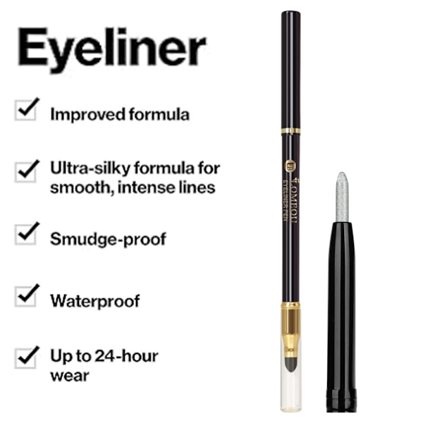 Penn eyeliner, geleyelinerpenna för ögonmakeup, vattentät, smetfri, långvarig med ultrafint spets