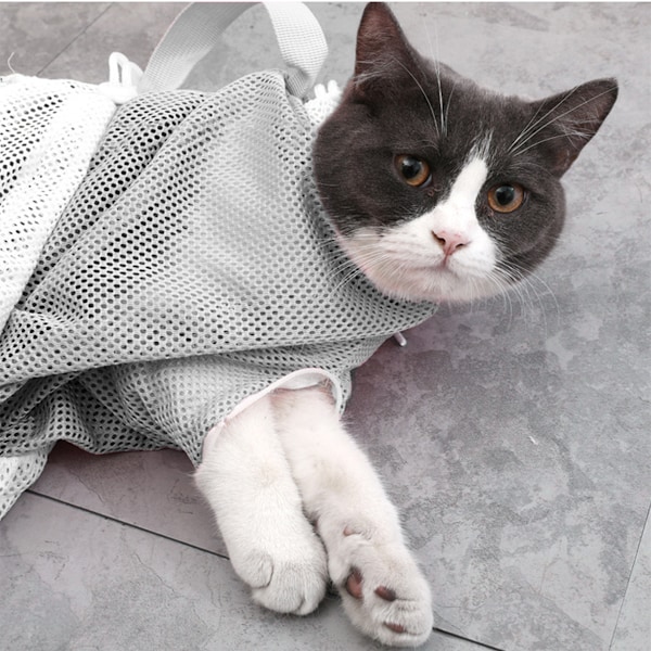 Katt Duschnät Väska Katt Grooming Bad Väska Justerbar Katt Tvätt Väska Multifunktionell Katt Begränsning Väska Förhindra Bita Repor För Bad, Spik