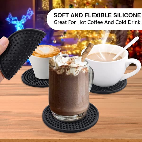4 Pieces Coasters for Drinks, Black Coasters for Coffee Table - Soft Coasters Set Cup Mat - Coffee Table Coasters for Drinks Absorbent