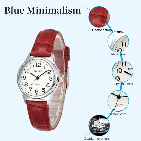 Damklocka i Läder, Mode Casual Klänning Klockor, Romerska Siffror Kvarts Damarmbandsur, Urtavla Diameter 28mm