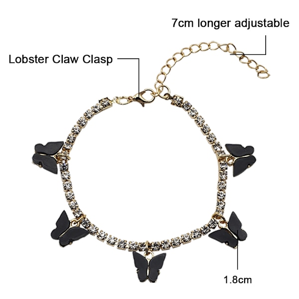 Rhinestone Kæde Butterfly Anklet Armbånd, Krystal Butterfly Anklet, Fodkæde Anklet, Rhinestone Anklet Smykker