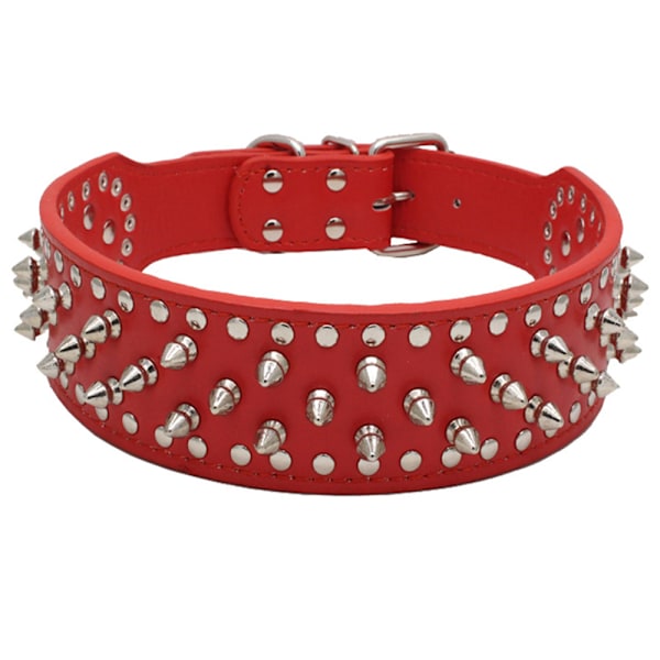 Brun konstläder spik hundhalsband 2\" bred, 37 spikar 60 spikar, bulldog, boxer
