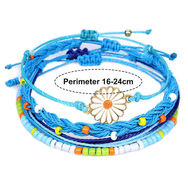 Vävda blommiga armband för kvinnor, tonåringar, flickor, pojkar, par, wrap-rep, charm, strand, surf, flätad, justerbar