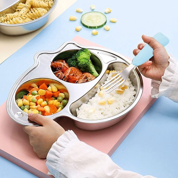 Rostfritt stål bestickset för barn och självgående babybestick i silikon