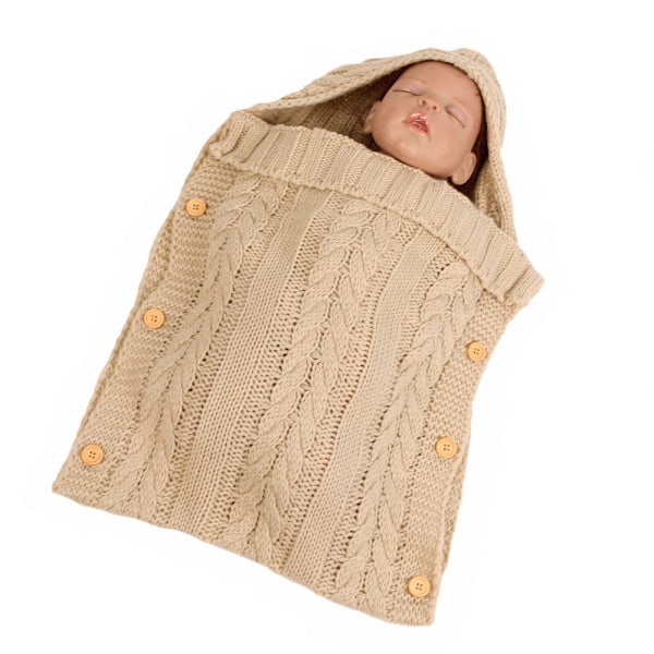 Nyfødt Baby Wrap Swaddle Teppe Strikket Sovepose Motta Tepper Vogn Wrap for Baby (0-12 Mnd)