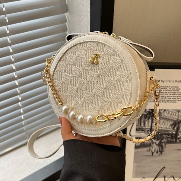 Liten Söt Crossbody Väska för Kvinnor Rund Plånbok, Läder Axelväska Topp Blixtlås, 16*16*6cm