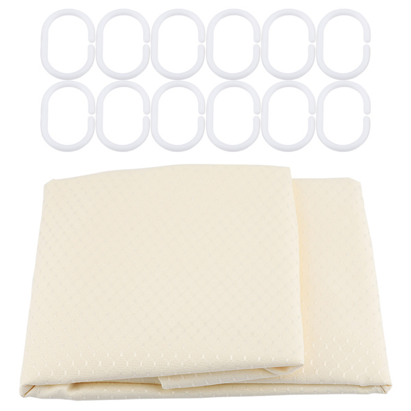 Tyk Dusjforhæng Vandtæt Badeværelsesforhæng + Ophængningskroge (Beige 200*200cm)