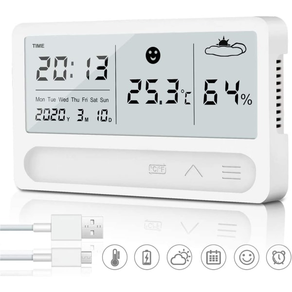 Hygrometer termometer inomhus, uppladdningsbar digital termo