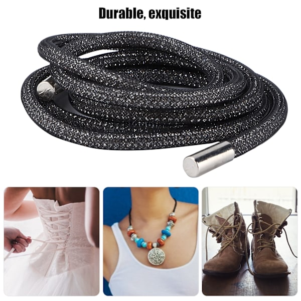 Rhinestone-band 6mm Bredd Glittrande Dekorativ Snöre Trim Tillbehör för Skor Kläder Svart Nät Vit Rhinestones 138cm Längd