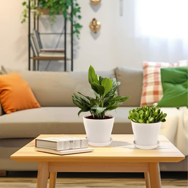 Sett med 8 plastblomsterpotter, 17 cm - forhåndsborede potter med fat og dreneringshull, hvit