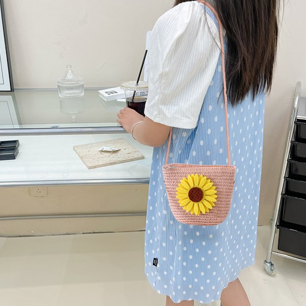 Halm-flettet Taske Mini Crossbody Taske Sød Pige Lille Frisk Solsikke Baby Dekorativ Taske