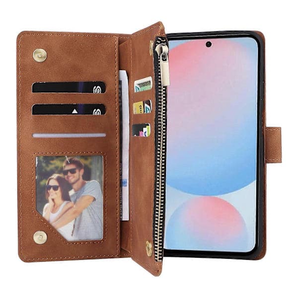 Case for Samsung Galaxy A56 5G with Zipper, Wallet, Multiple Card Slots, Leather Case Brown