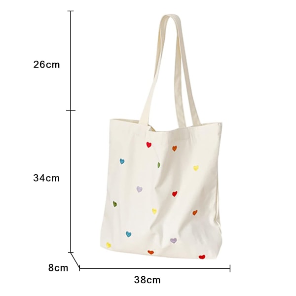 Hjertetrykk Casual Canvas Tote Håndveske Kvinner Stor Kapasitet Håndveske Skulderveske med Lommer Gjenbrukbar Matvare Canvas Tote Vesker