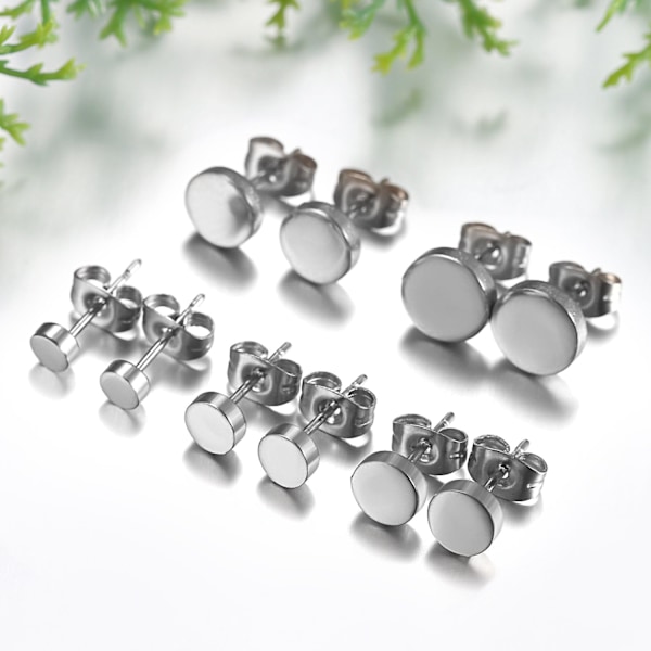 Smycken 5 Par Stud Set, Rostfritt Stål Platta Runda Polerade Örhängen Örhängen för Kvinnor & Män, Silver / Guld / Svart