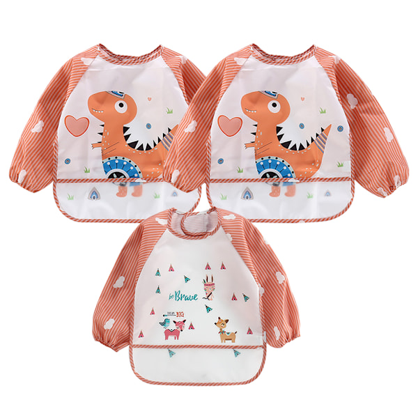 3-pack Baby Long Sleeve Vattentät Babysallad Full Coverage Förkläde Smock med Fickor 9-36 Månader