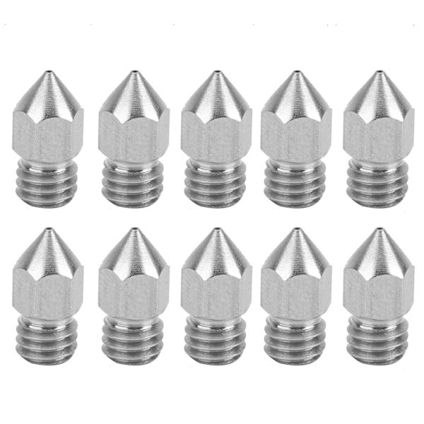 10 st 3D-skrivarmunstycken Set Silver Hållbar för MK8 Extruder Rostfritt Stål Tillbehör 0,6 mm