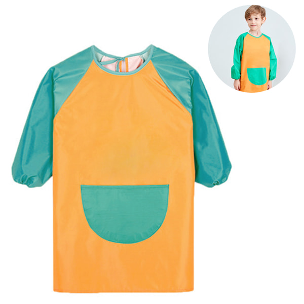 Unisex Barn Flickor Vattentät Konst Smock Barnmålning Förkläden med Fickor Långärmad & Ärmlös Ålder 6-9 År