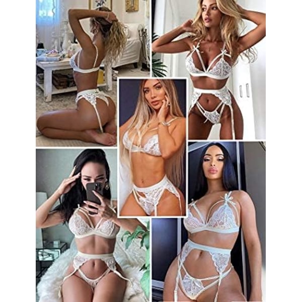 Naisten pitsi-alusasusetti, garter-vyöllä, teddy-tyylillä, babydoll-body
