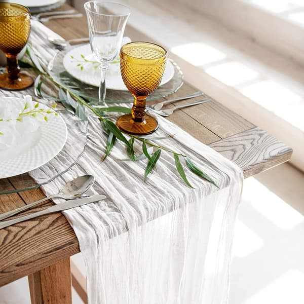 Cheesecloth Table Runner, Table Runner for Events, Wedding Decor, Christmas, Beige, 90×300CM, White-tfrf[TT] White