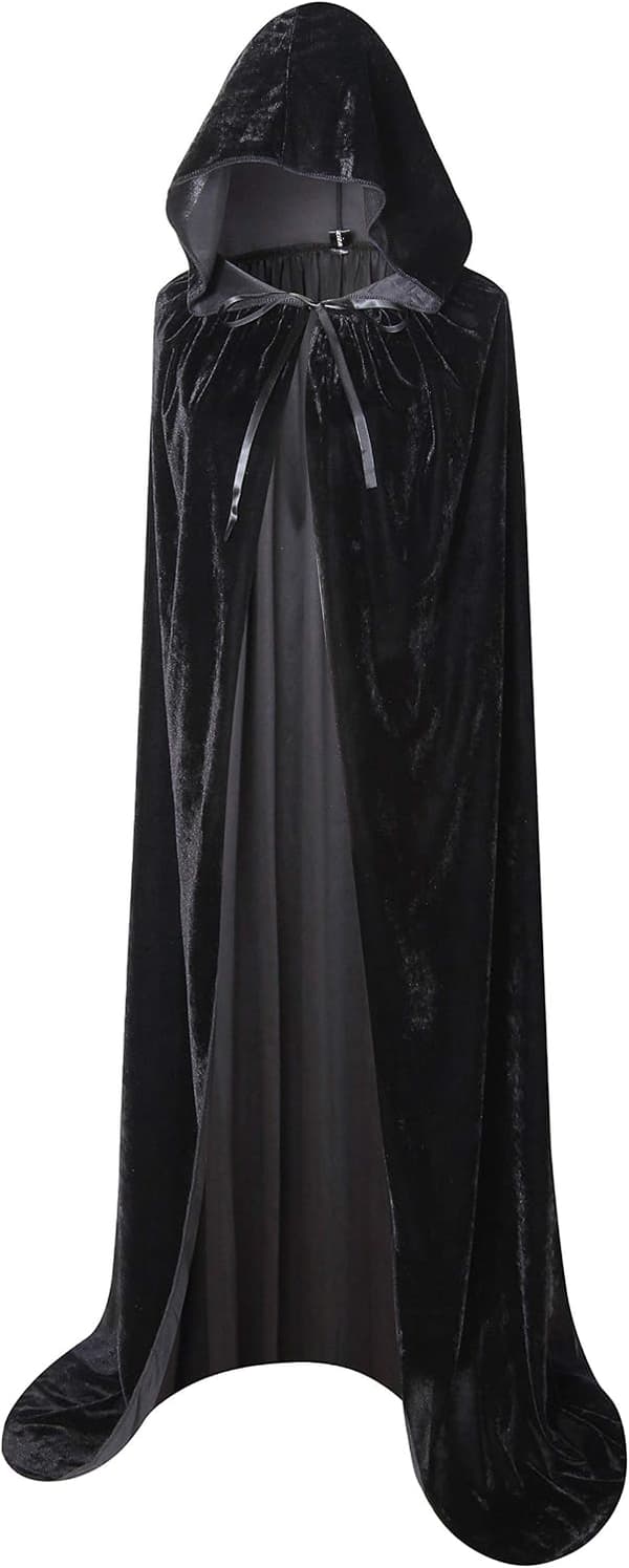 Fuld længde fløjlsbalaclava, Halloween-kappe, kostume (sort, 150 cm)