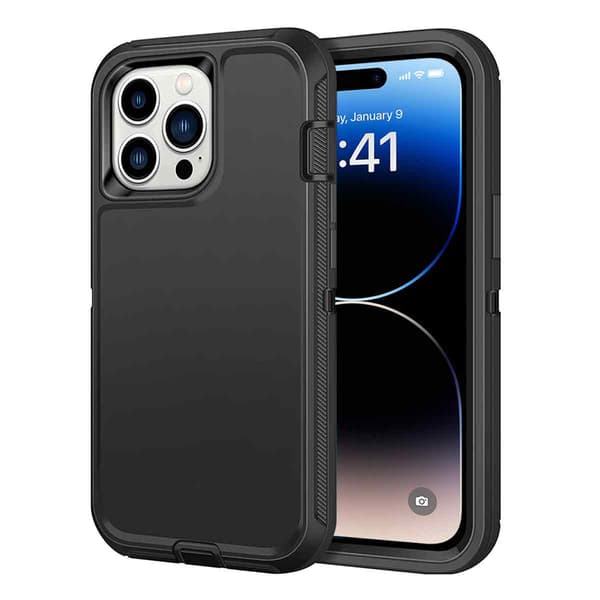 Kraftig deksel designet for iPhone 14, Støtsikkert robust deksel med tre lag (Svart)[TT]
