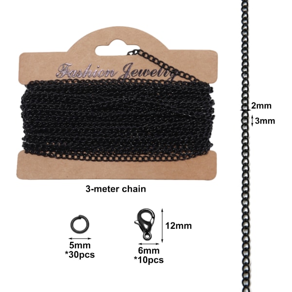 2*3mm Ketjut 14 Hummerlukkojen + 14 Hyppyrenkaiden kanssa, Käsityökäyttöön Sopiva Ketju Kaulakorun, Rannekkeen ja Korvakorun DIY:hen