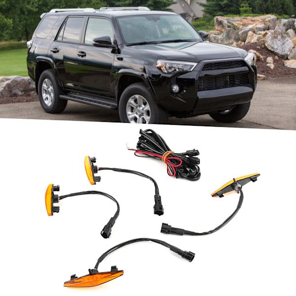 4 stk. LED Forlygtegitterlys med ledningsnetssæt passer til Toyota 4Runner 2014‑2019