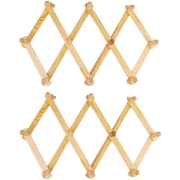 2 Pack10 Träklädhängare Krok, Expanderbar Dragspel Stil Väggfäste Krok, Vikbar Trä Klädnypor Väggfäste Hållare För Cap, Bälte, Paraply,