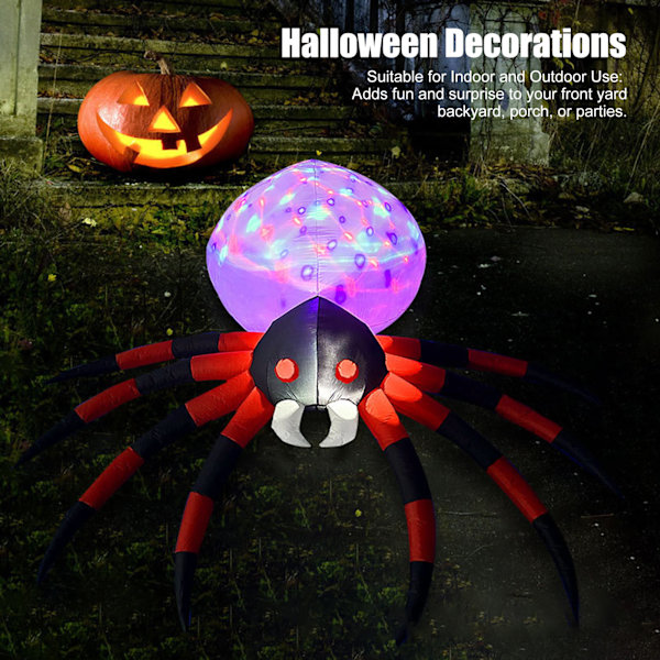 Oppblåsbar Dekor 7.9ft Edderkopp Utendørs Dekorasjon med LED Lys Stor Edderkopp Rekvisitt Halloween Dekorasjon for Hage