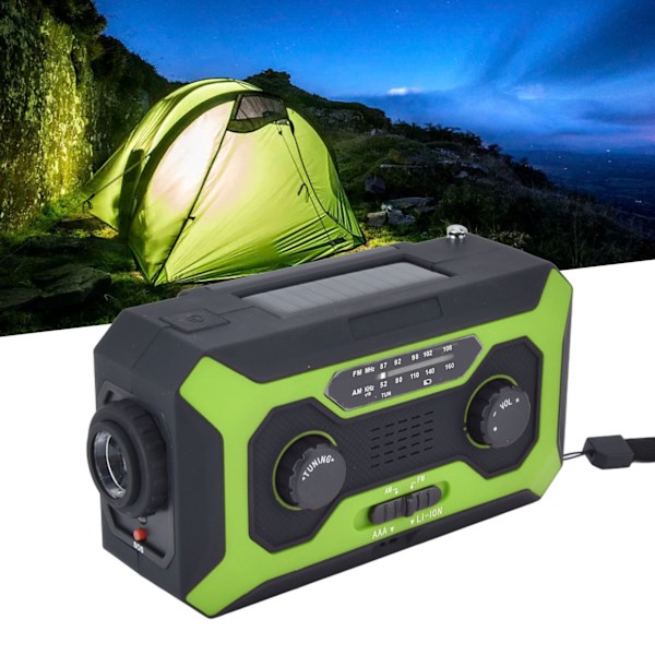 Håndsveiv Nød Væradio AM/FM Bytte Batteriindikator Lommelykt Solcelle Power Bank for Utendørs Camping Grønn EU-Versjon