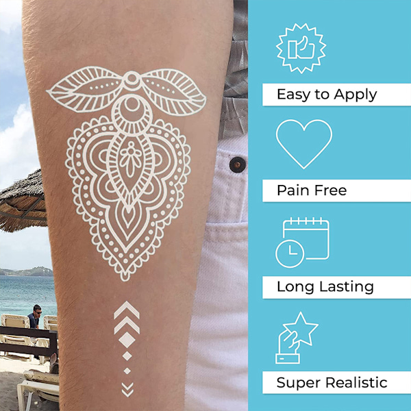 10 Ark Vit Spets Falska Tatueringsdekaler, Tillfälliga Tatueringar för Kvinnor Flickor Makeup Dansare Kostymfester