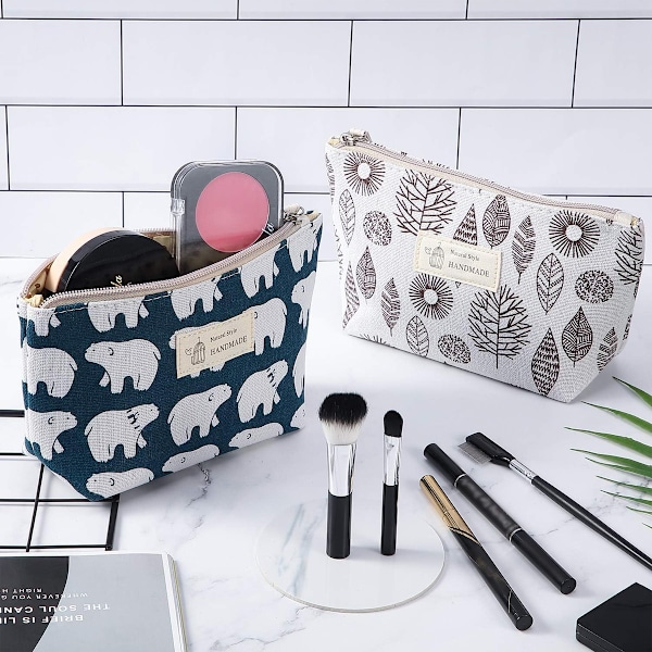 4-pack Canvas Kosmetikpåsar med Tryck, Sminkpåsar med Blixtlås, Multifunktionella Canvas Resepåsar för Kvinnor, Semesterresor, Toalettsaker, 4