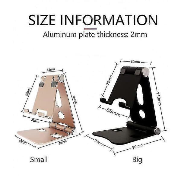 Telefonholder i aluminiumlegering, skrivebordsplade, foldbar telefonholder, 1-pak, sølv[D]