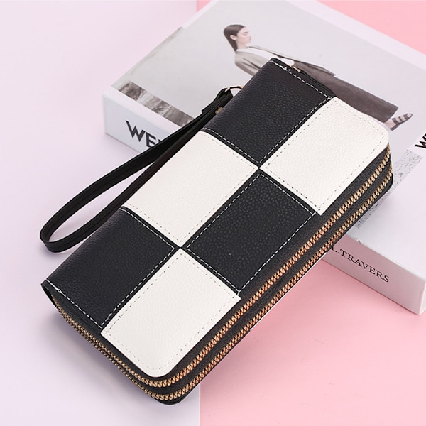Lær Clutch med Stor Kapasitet, Glidelås, Kortholder, Reiseveske, Håndleddsrem