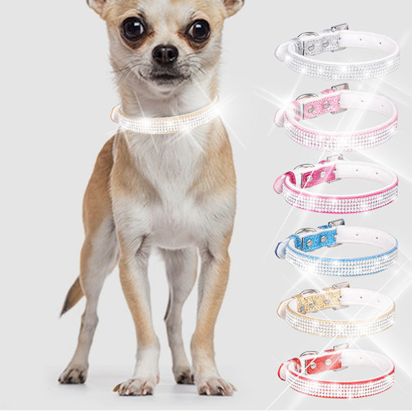 Hundekrave med skinnende rhinestones og diamanter, egnet til små og mellemstore hunde