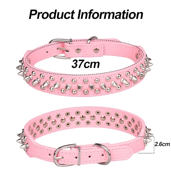 Justerbart brett spik hundhalsband, svampnit PU läder katt hundhalsband, hållbart spik husdjurshalsband