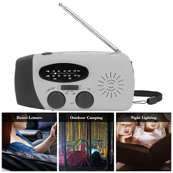 Handvevad Solradio Multifunktionell Nödradio LED-radio med Ficklampa för Utomhuscamping Silvergrå Japansk