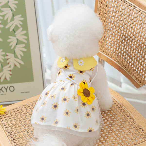 Hundklänning Mjuk Andningsbar Valpklänningar Elegant Prinsessa Spets Blommig Husdjursklänning med Solros för Liten Hund Hundklänningar Mjukt Tryck Valpklänningar