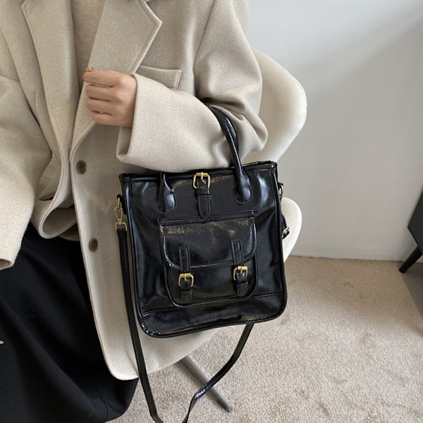 Konstläder väska, mjuk axelväska för studenter, pendlarväska och crossbody-väska för skolan