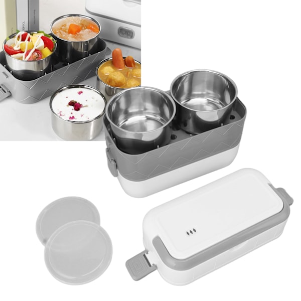 Bärbar Elektrisk Lunchlåda med Rostfritt Stål Inre Foder Läckagesäker Uppvärmd Lunchlåda för Kontor Resa Sovsal EU-kontakt 220V