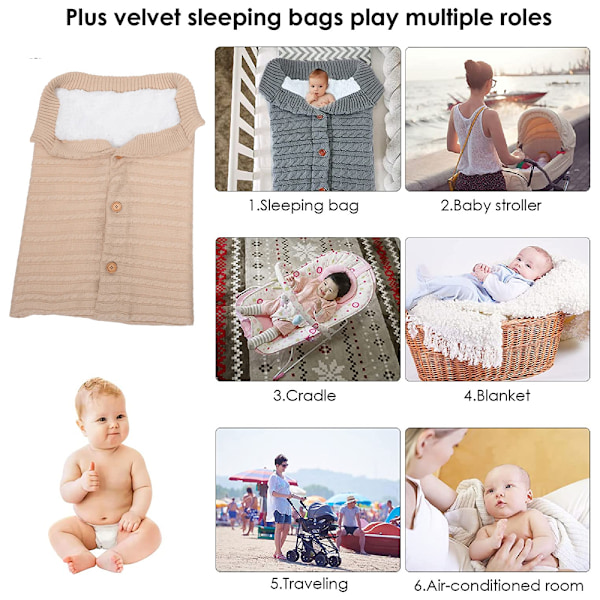 Nyfødt Baby Wrap Swaddle Tæppe Strikkesovesæk Modtagelsestæpper