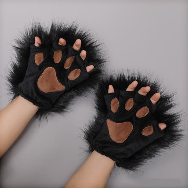 1 Pair Plush Wolf Paw Gloves Fox Paws Costume Accessories for Halloween 2