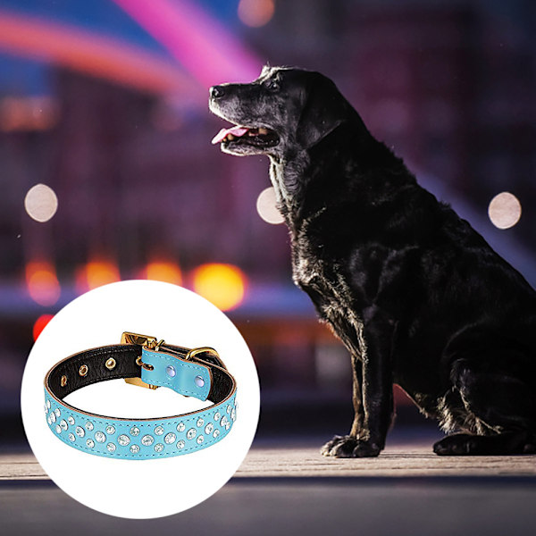 Läderfodrat strass hundhalsband Liten och medelstorlek anpassat kristall hundhalsband
