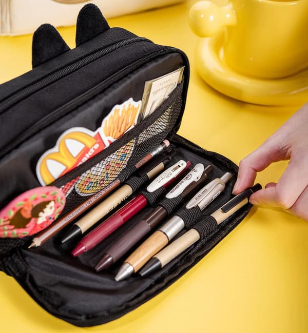 Black Large Capacity Pencil Case, 3D Cat Pencil Case Pen Bag Storage Bag Suitable for Office School