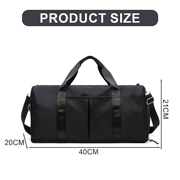 Reisebagg for kvinner og menn, tørr og våt separasjon treningsbagg, duffelbagg med sko-rom, weekendbagg, 40*21*20cm