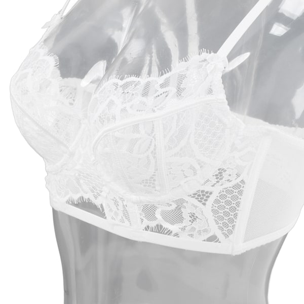 Spetsbh-set Underkläder Blommig Justerbar Rem V-ringad Transparent Bh Trosset för Kvinnor Vit 70B